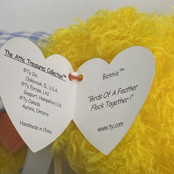 TY Bonnie The Attic Treasures Collection Duck Plush W/Tag 1993 Blue Checker Hat - Picture 2 of 7